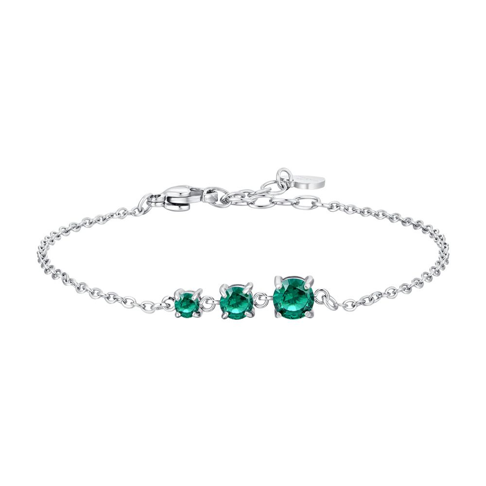 Luca Barra Bracciale Acciaio 3 Zirconi Verdi