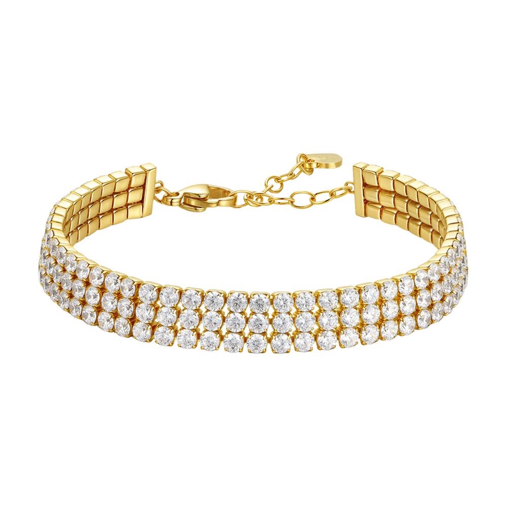 Luca Barra Tennis Acciaio Gold Zirconi Bianchi