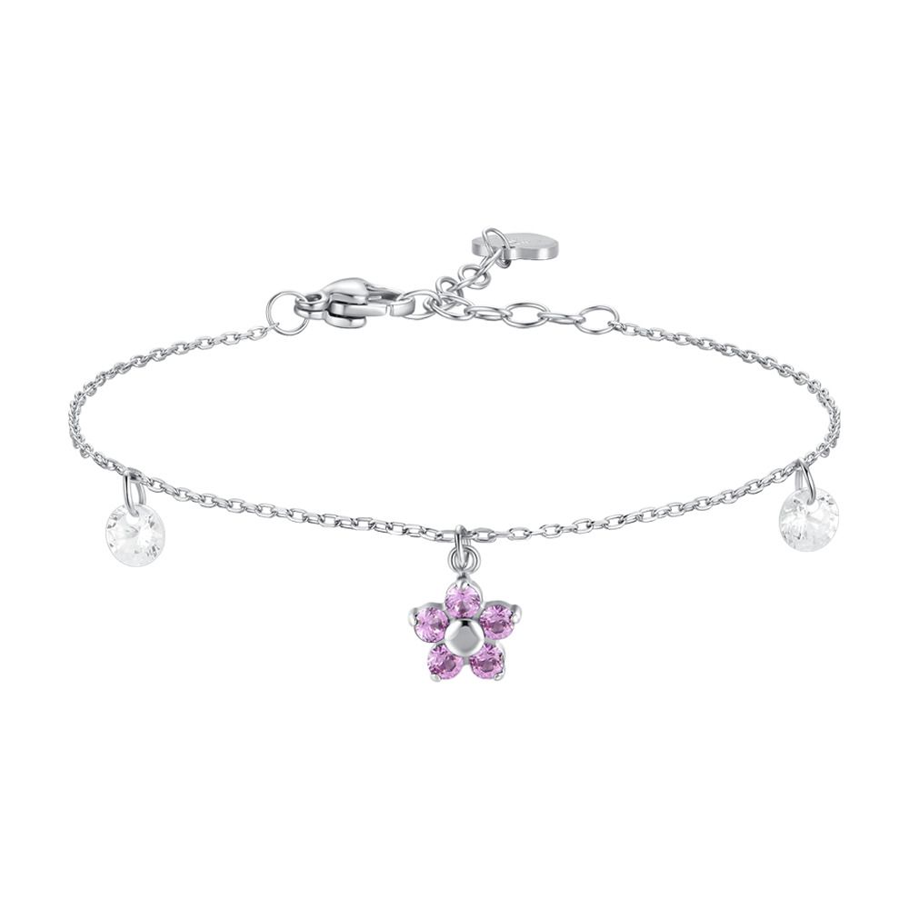 Luca Barra Bracciale Acciaio Fiore Zirconi Rosa