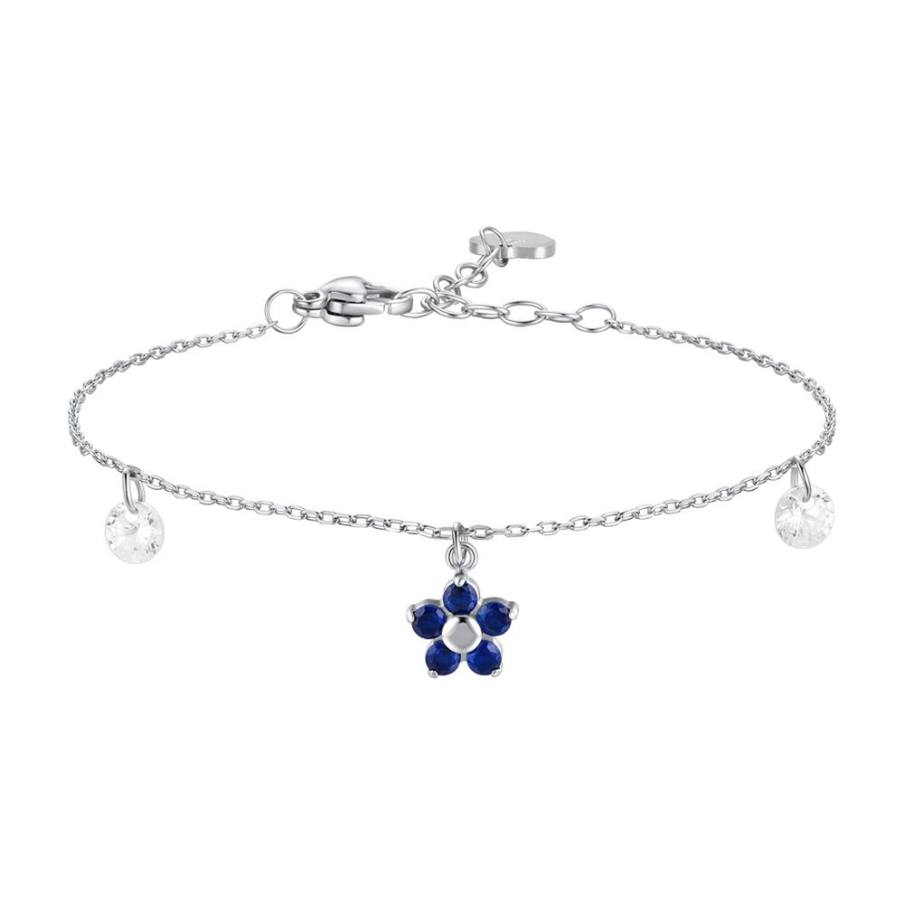 Luca Barra Bracciale Acciaio Fiore Zirconi Blu