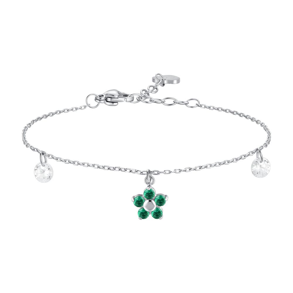 Luca Barra Bracciale Acciaio Fiore Zirconi Verdi