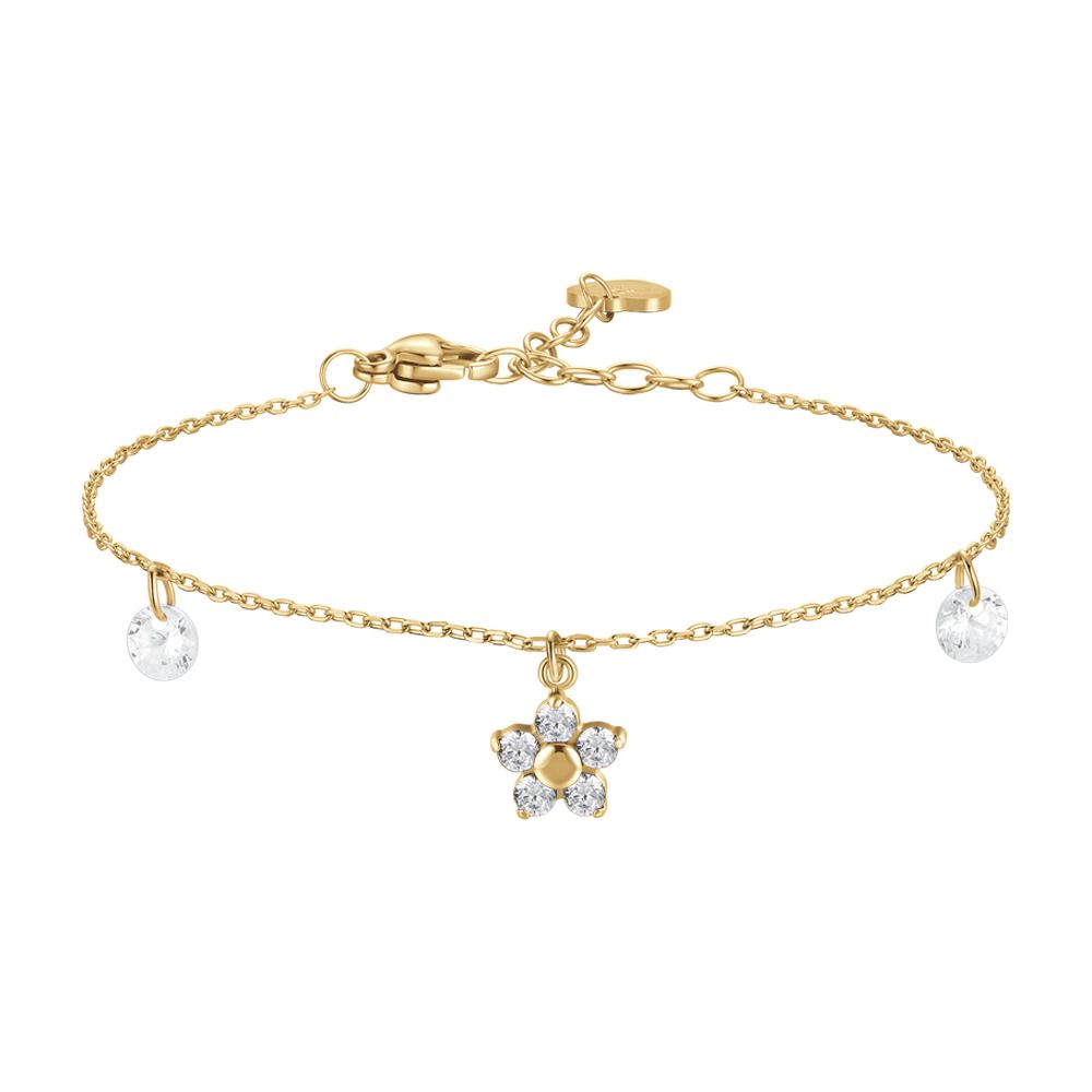 Luca Barra Bracciale Acciaio Gold Fiore Zirconi Bianchi