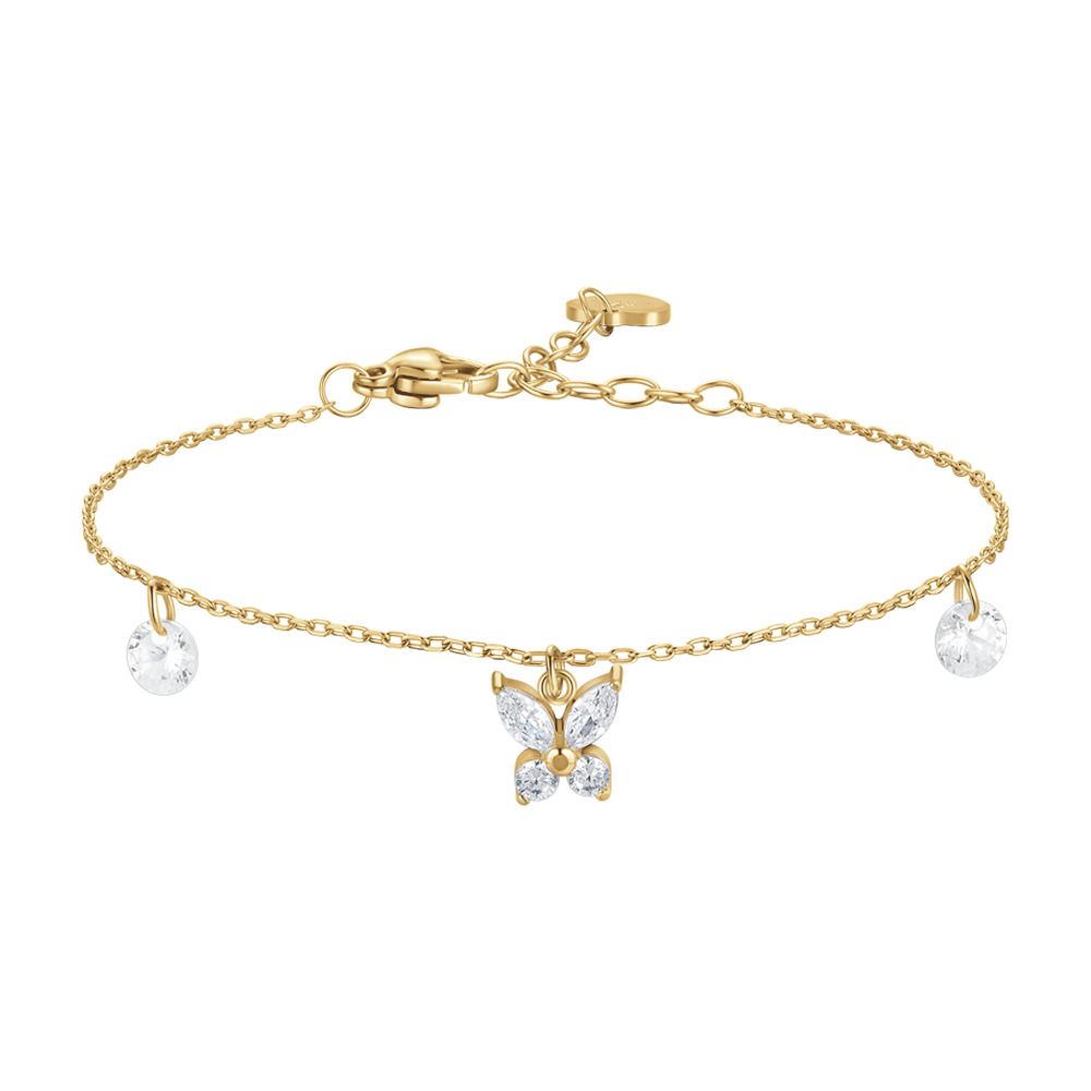 Luca Barra Bracciale Acciaio Gold Farfalla Zirconi Bianchi
