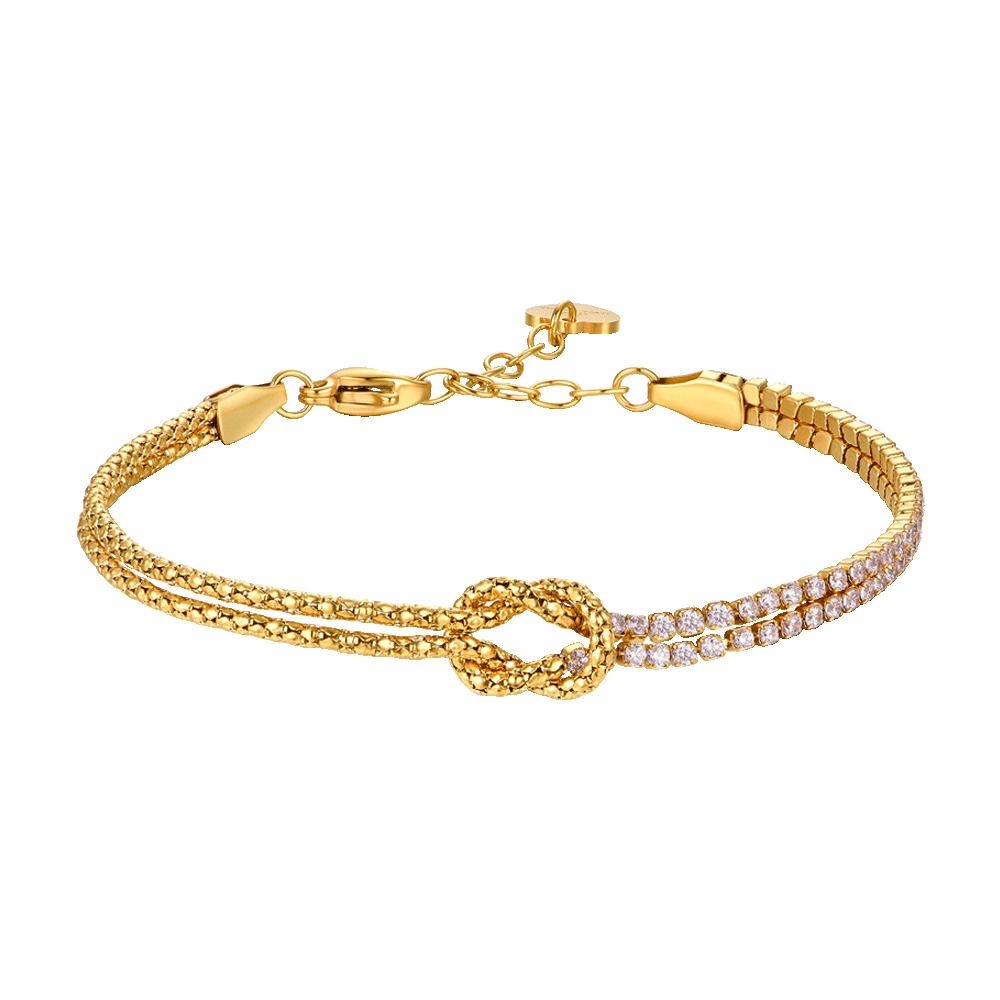 Luca Barra Bracciale Acciaio Gold con Nodo e Zirconi Rosa