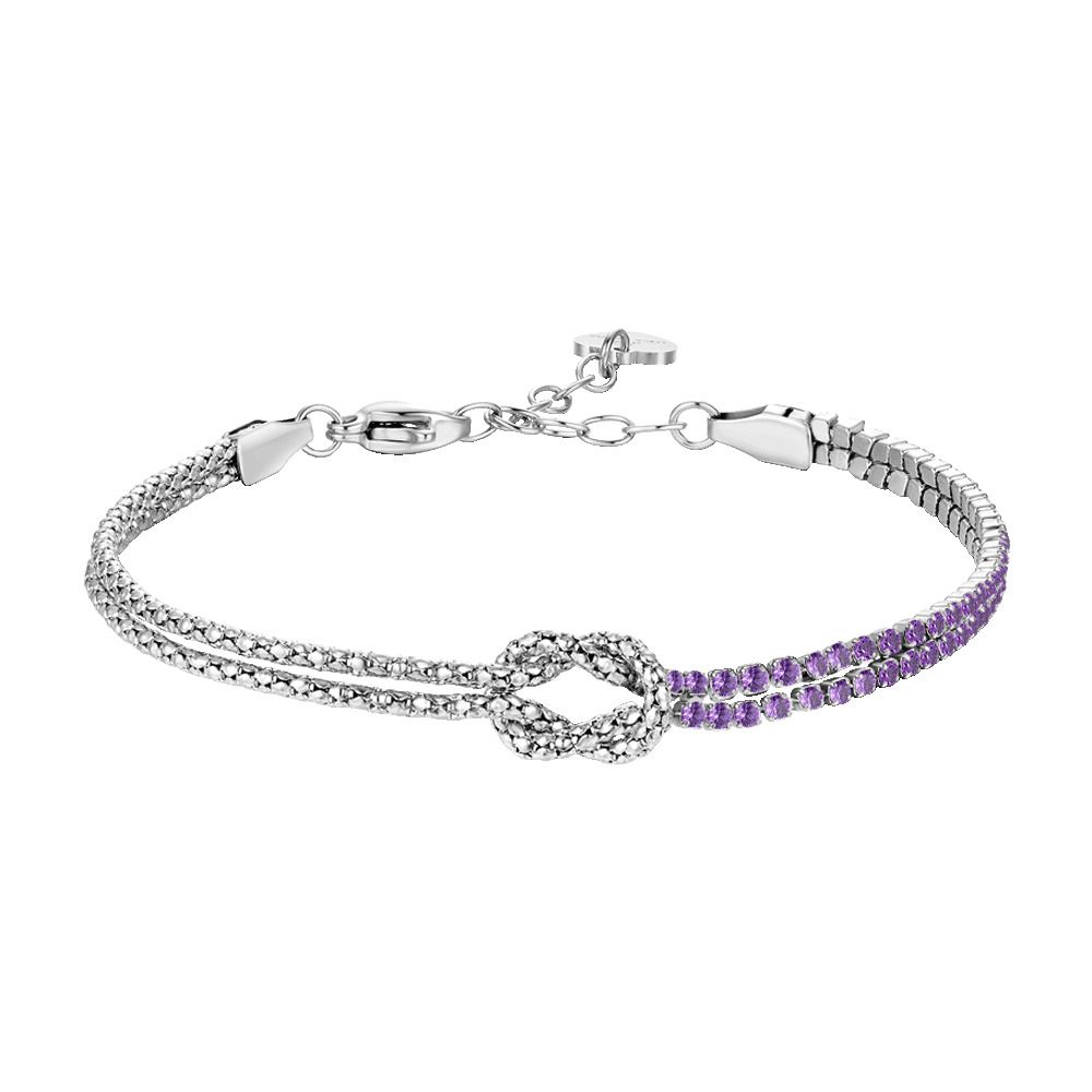 Luca Barra Bracciale Acciaio Con Nodo e Zirconi Viola