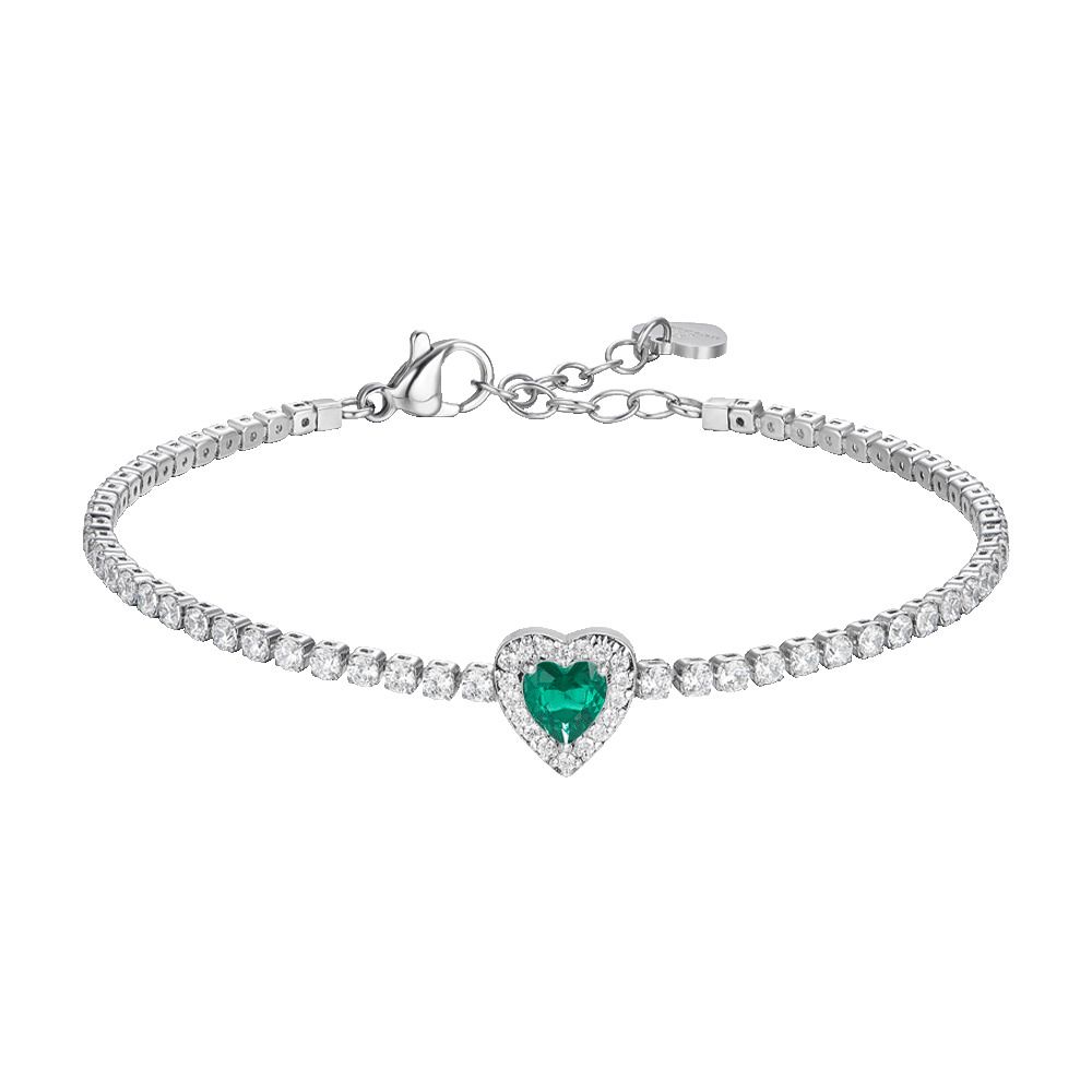 Luca Barra Tennis Acciaio Cristalli Bianchi e Cuore Verde