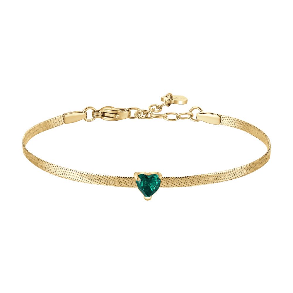 Luca Barra Bracciale Acciaio Gold Cuore Verde