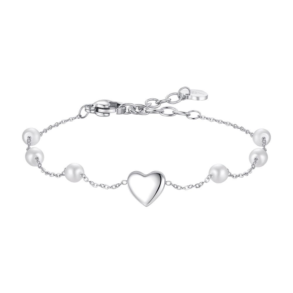 Luca Barra Bracciale Acciaio Cuore e Perle