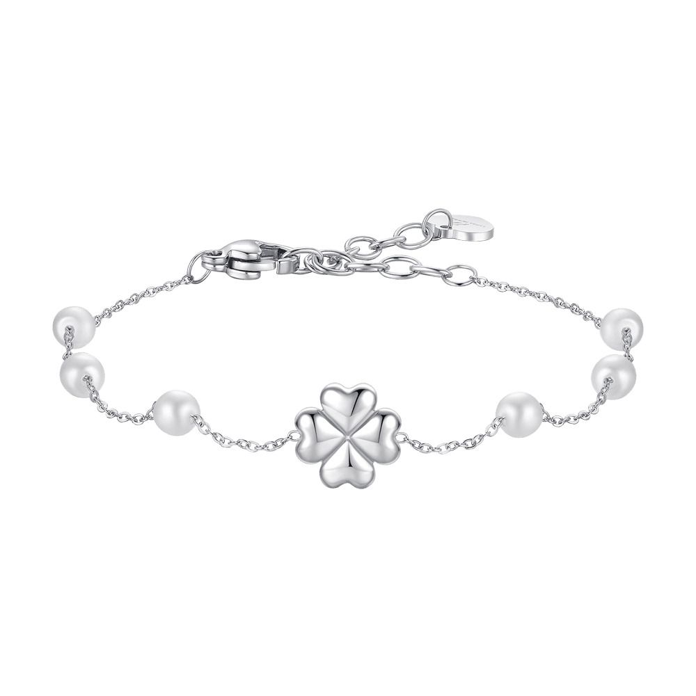 Luca Barra Bracciale Acciaio Quadrifoglio e Perle