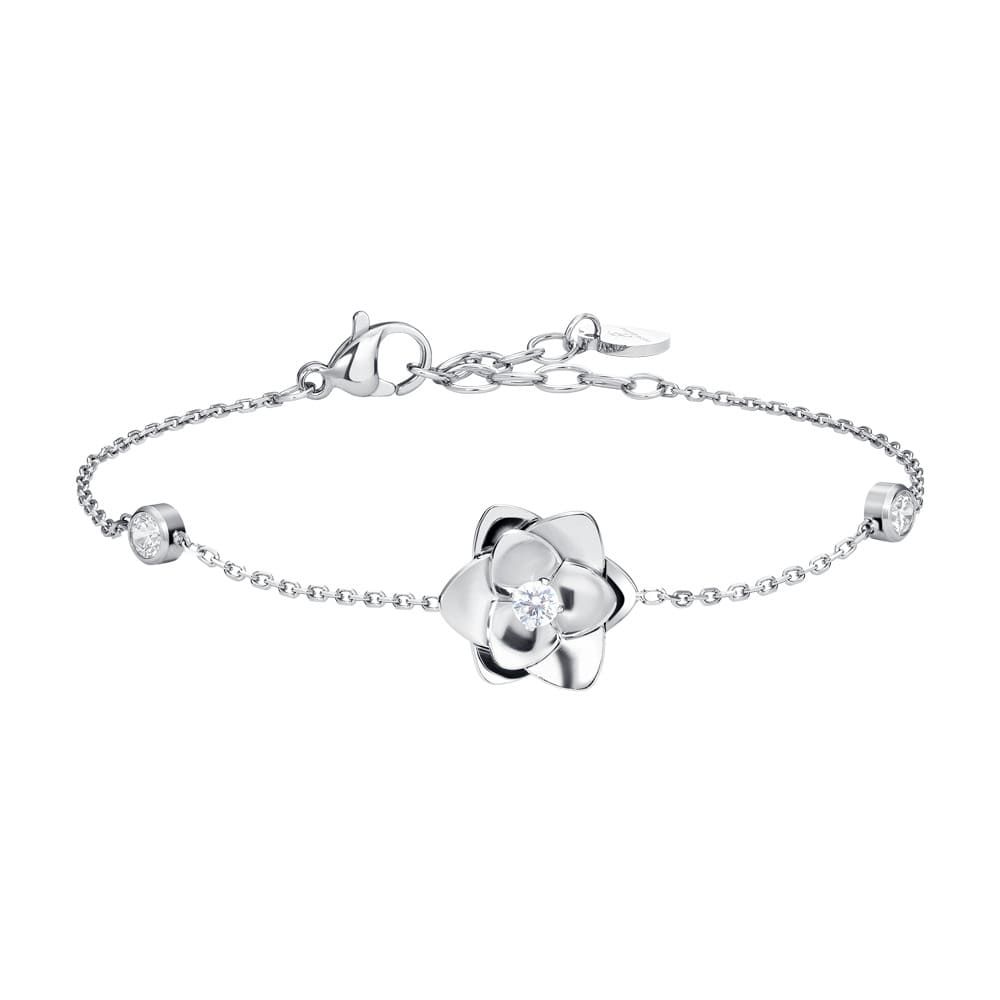 Luca Barra Bracciale Acciaio Fiore con Zircone Bianco