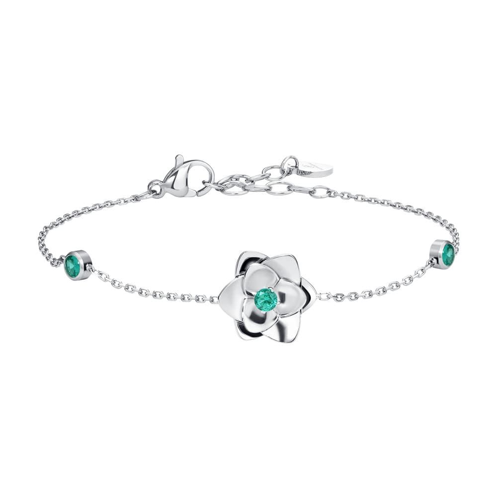 Luca Barra Bracciale Acciaio Fiore con Zircone Verde