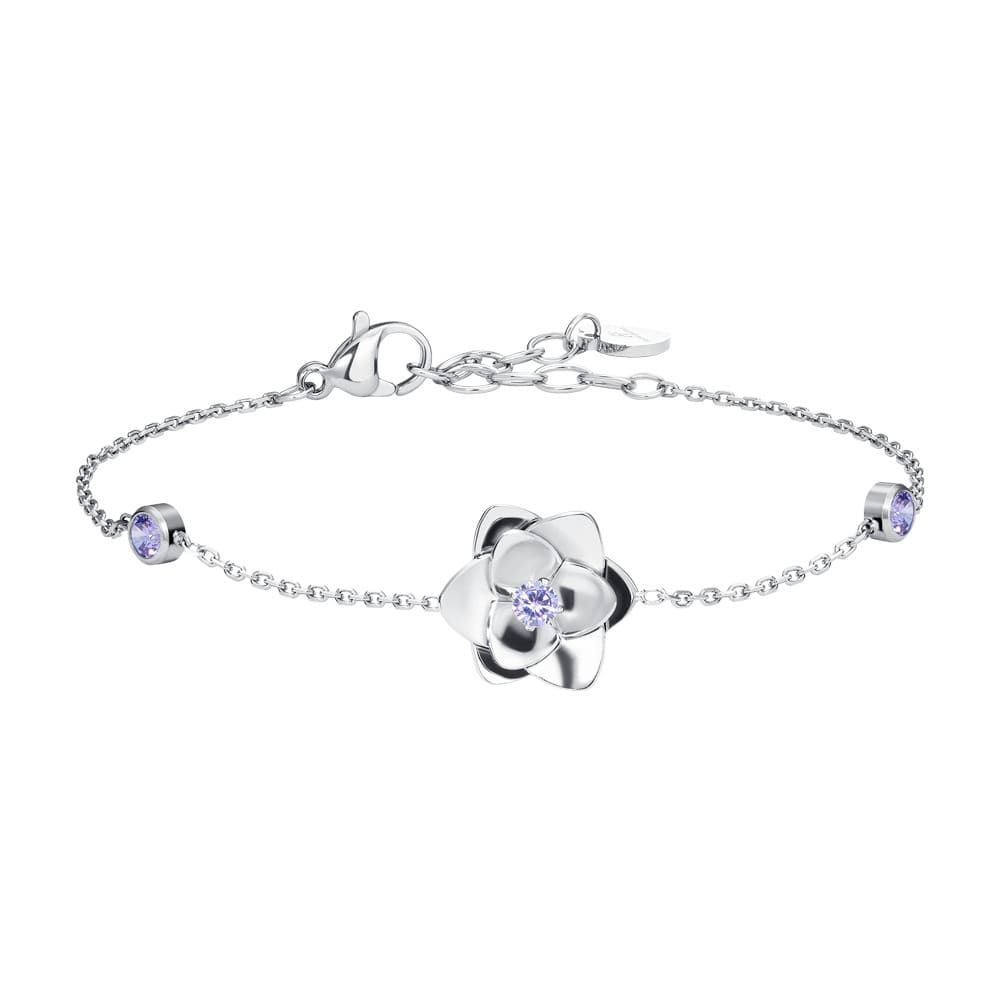 Luca Barra Bracciale Acciaio Fiore con Zircone Viola