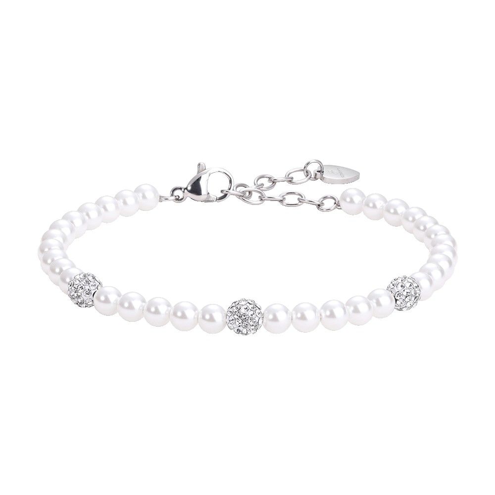 Luca Barra Bracciale Acciaio Perle Bianche