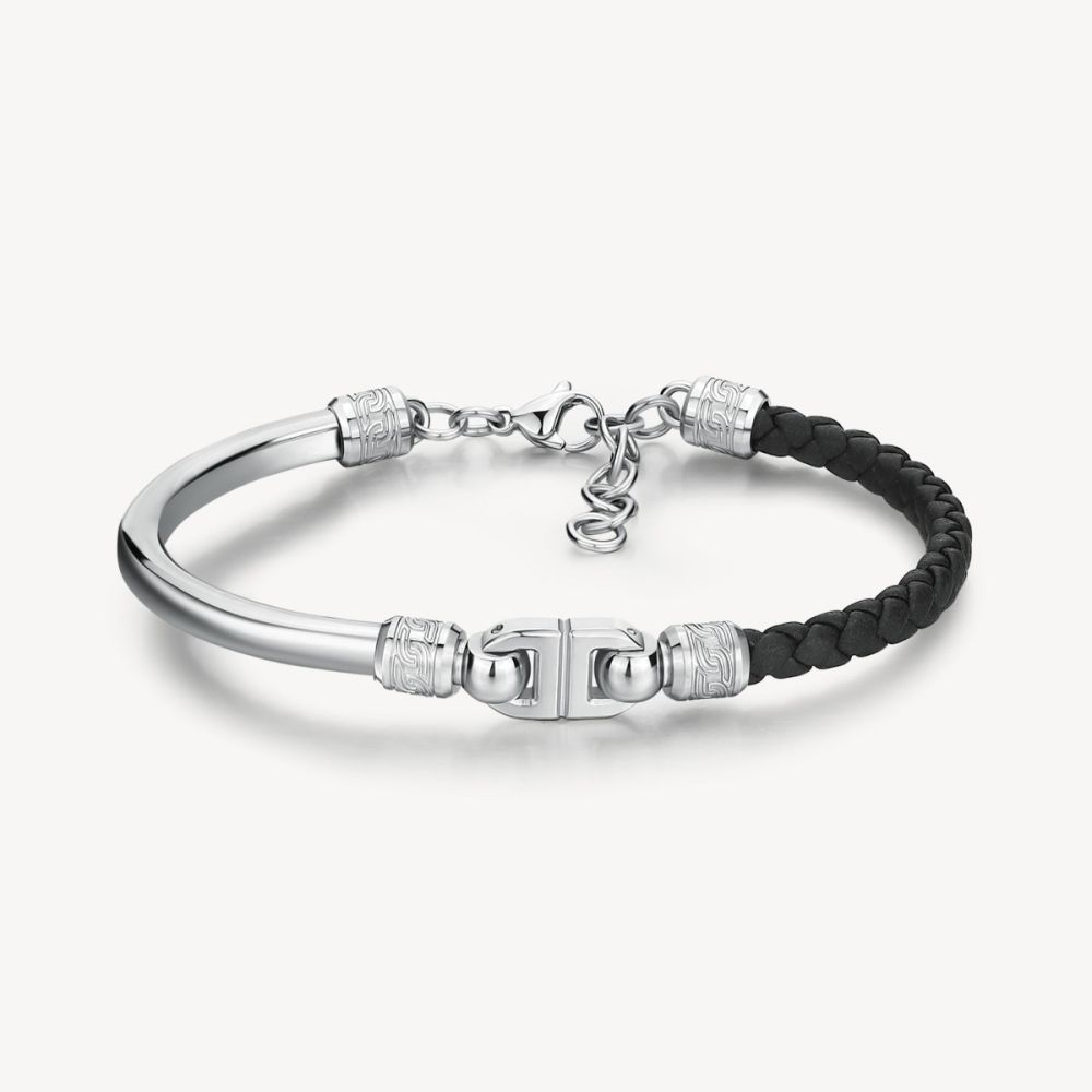 Brosway Bracciale Acciaio e Cordino Nero Knocker