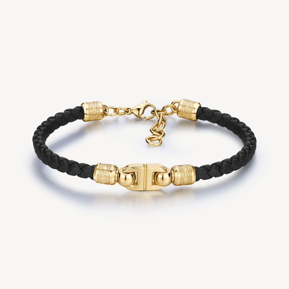 Brosway Bracciale Acciaio Gold e Cordino Nero Knocker