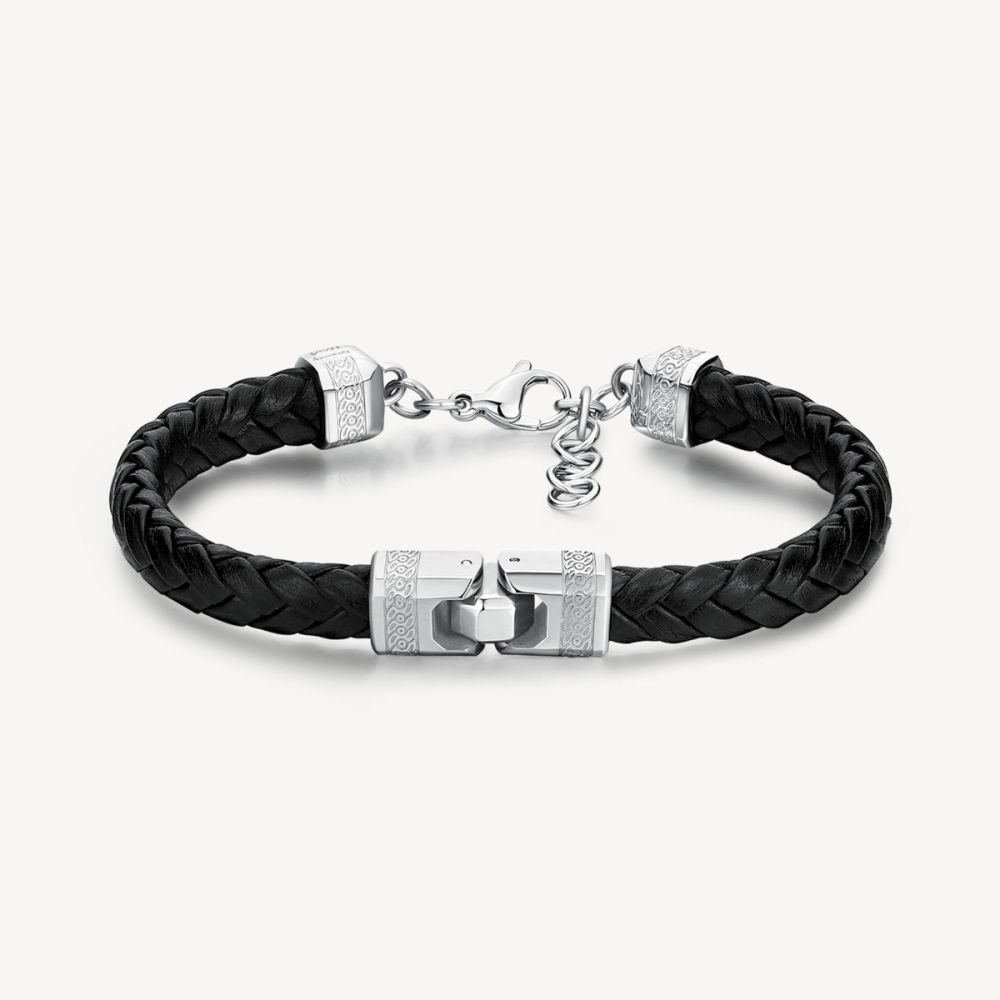 Brosway Bracciale Acciaio e Pelle Sintetica Nera Knocker