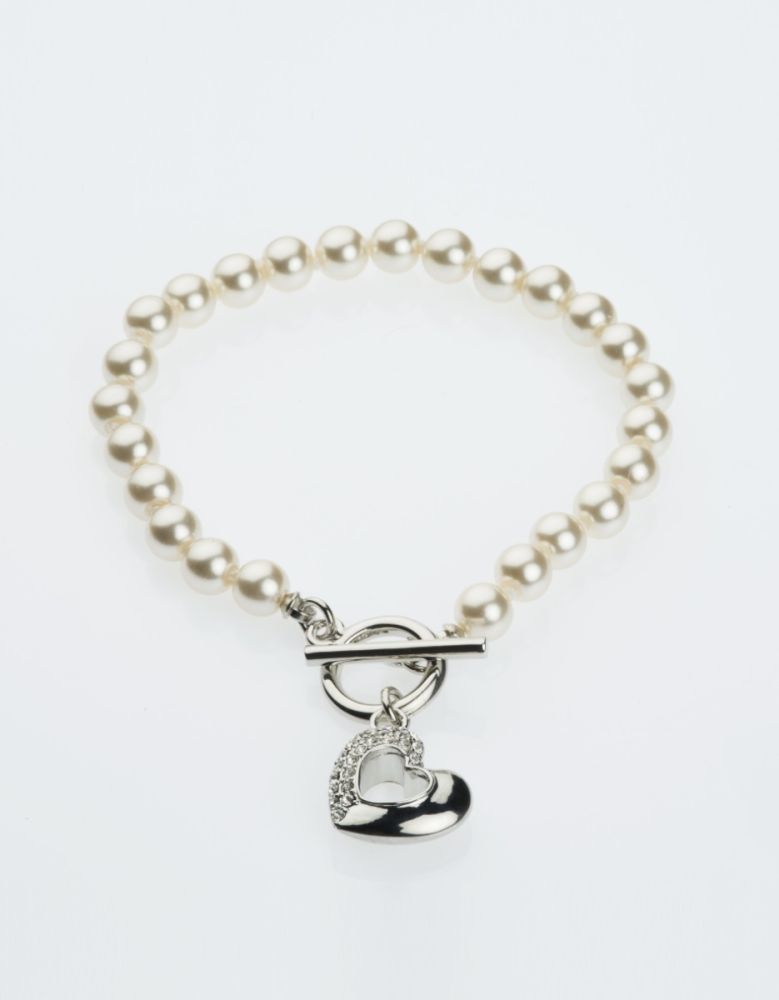 Barbieri Bracciale Mettalo Rodiato Perle Crema 6mm