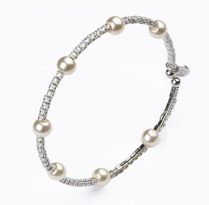Barbieri Bracciale Metallo Rodiato Perle e Cristalli