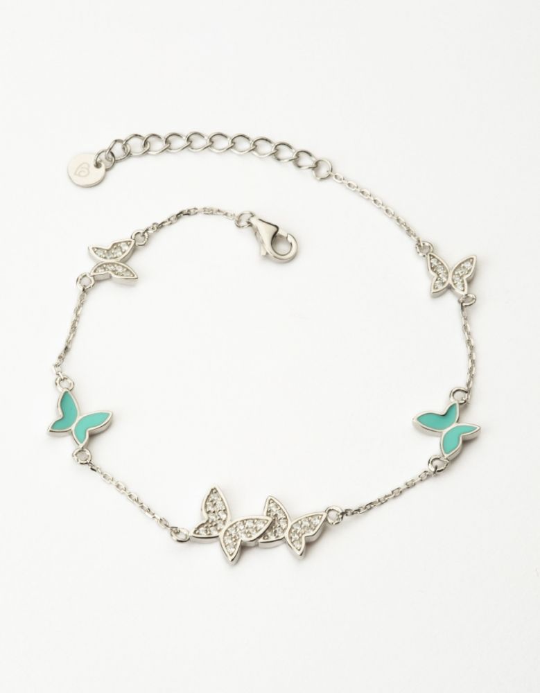 Barbieri Bracciale Argento Rodiato Farfalle Cristalli e Smalto