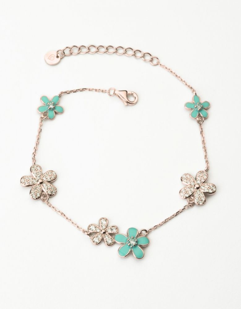 Barbieri Bracciale Argento Rodiato Fiori Cristalli e Smalto