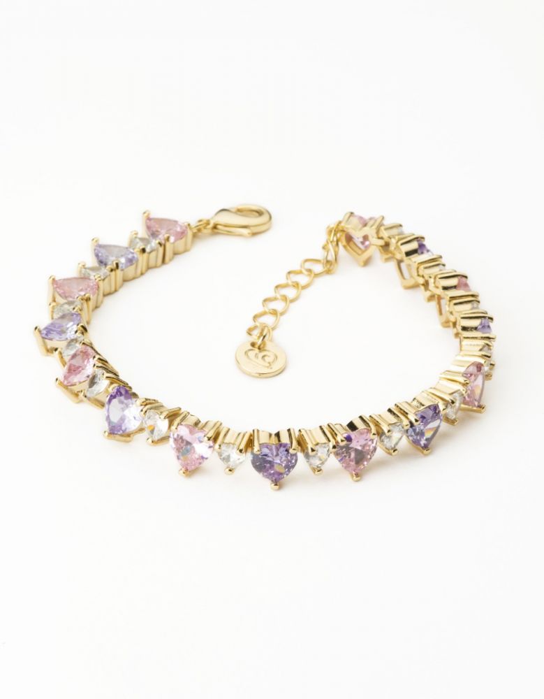 Barbieri Bracciale Metallo Dorato Cuori Lilla Rosa e Bianchi