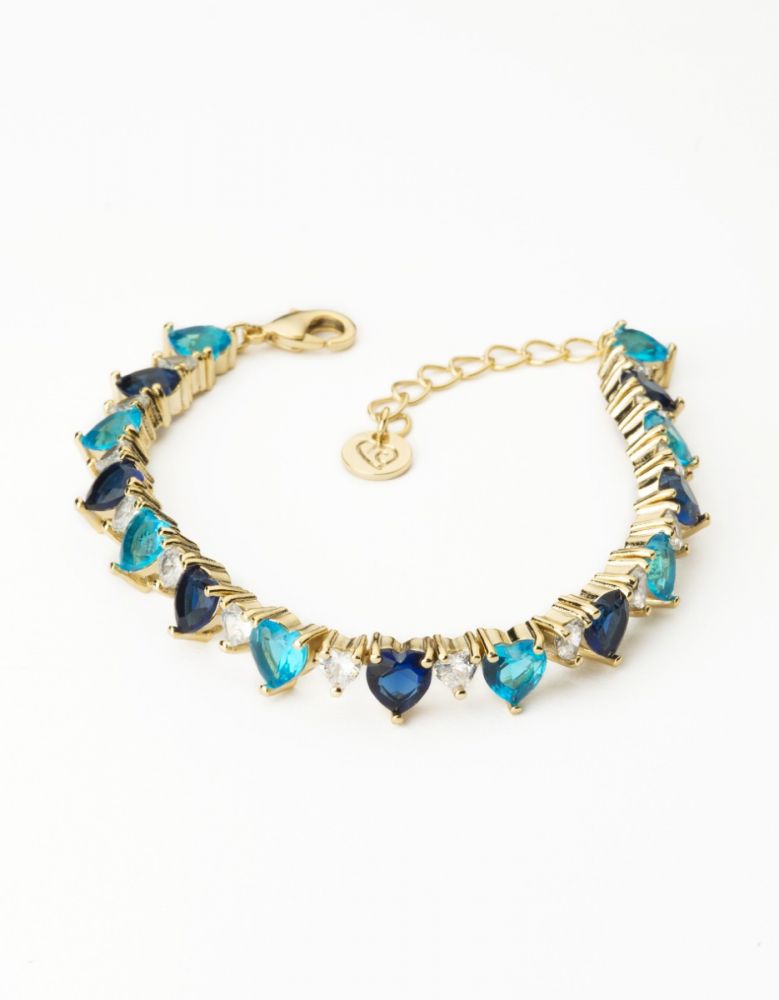 Barbieri Bracciale Metallo Dorato Cuori Azzurro Zaffiro e Bianchi