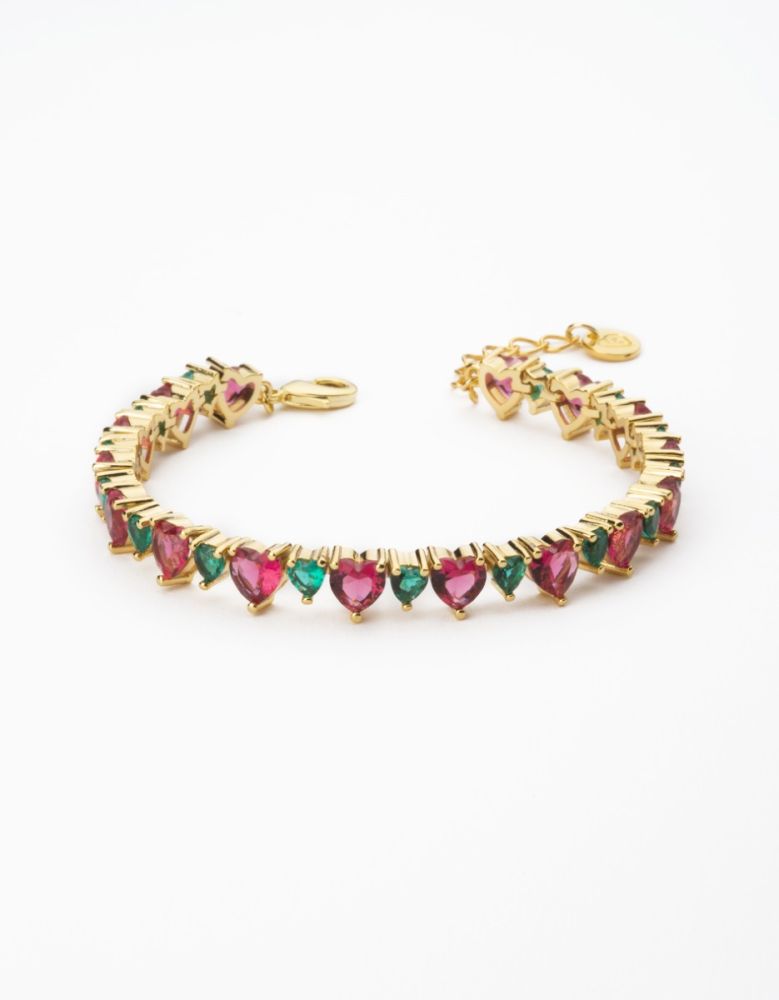 Barbieri Bracciale Metallo Dorato Cuori Rubino e Smeraldo