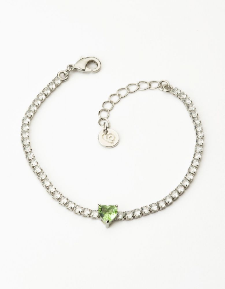 Barbieri Tennis Metallo Rodiato Cristalli Bianchi Cuore Verde
