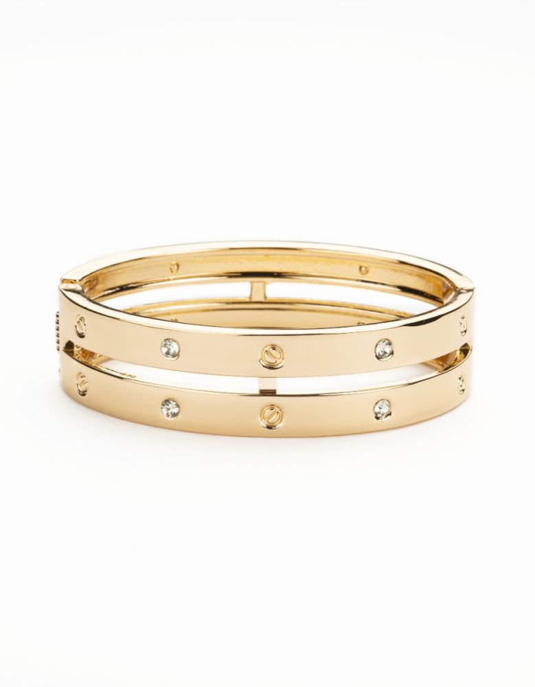 Barbieri Bracciale Doppia Fascia Metallo Dorato e Cristalli