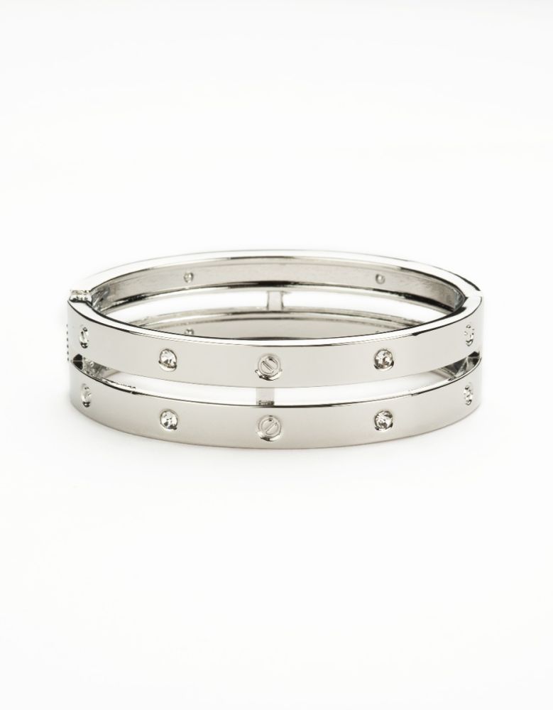 Barbieri Bracciale Doppia Fascia Metallo Rodiato e Cristalli