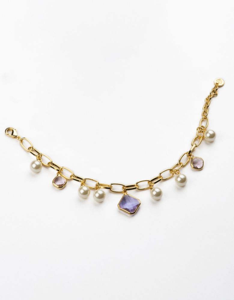 Barbieri Bracciale Metallo Dorato Perle e Cristalli