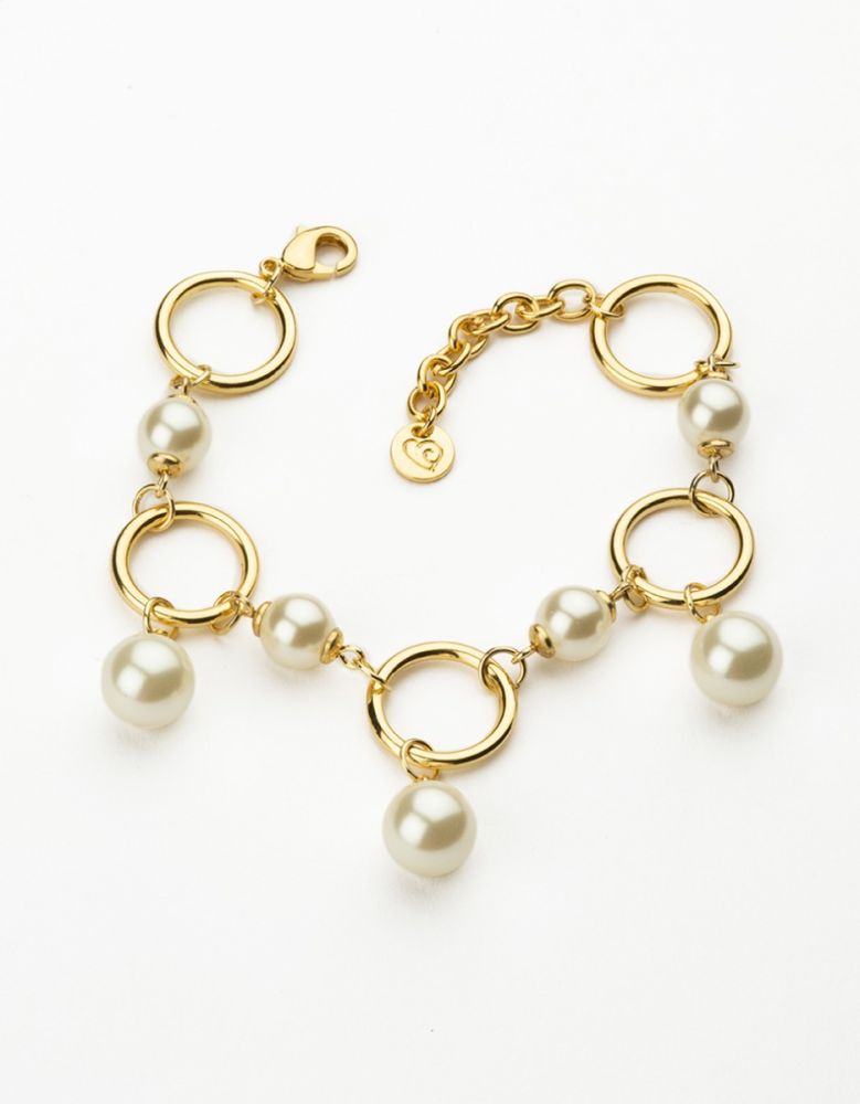 Barbieri Bracciale Metallo Dorato Cerchi e Perle Crema
