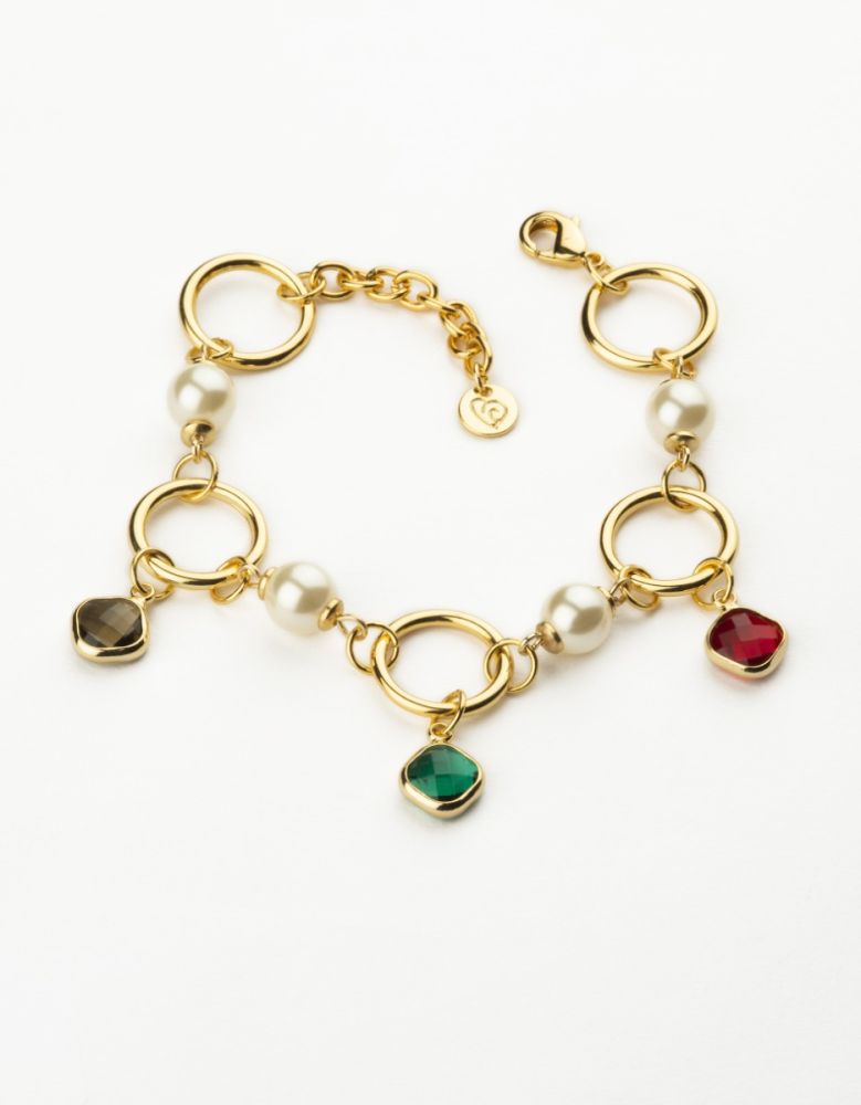 Barbieri Bracciale Metallo Dorato Cerchi Perle e Cristalli