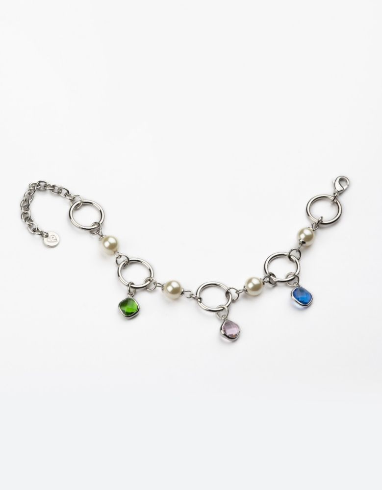 Barbieri Bracciale Metallo Rodiato Perle e Cristalli Multicolor