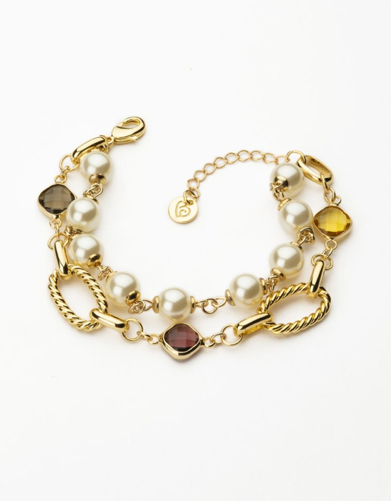 Barbieri Bracciale Metallo Dorato Ovali Perle e Cristalli
