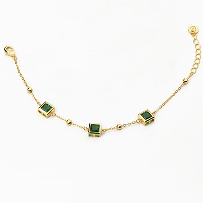 Barbieri Bracciale Metallo Dorato Cristalli Smeraldo