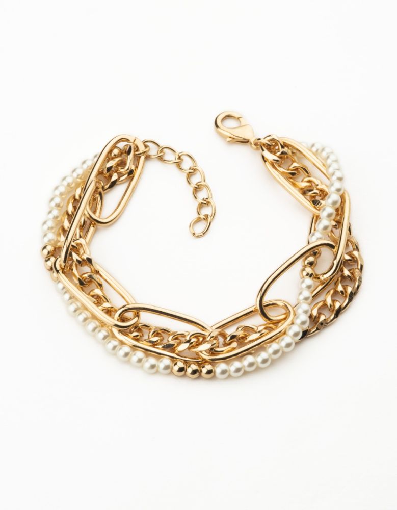Barbieri Bracciale Multifilo Metallo Dorato e Perle Crema
