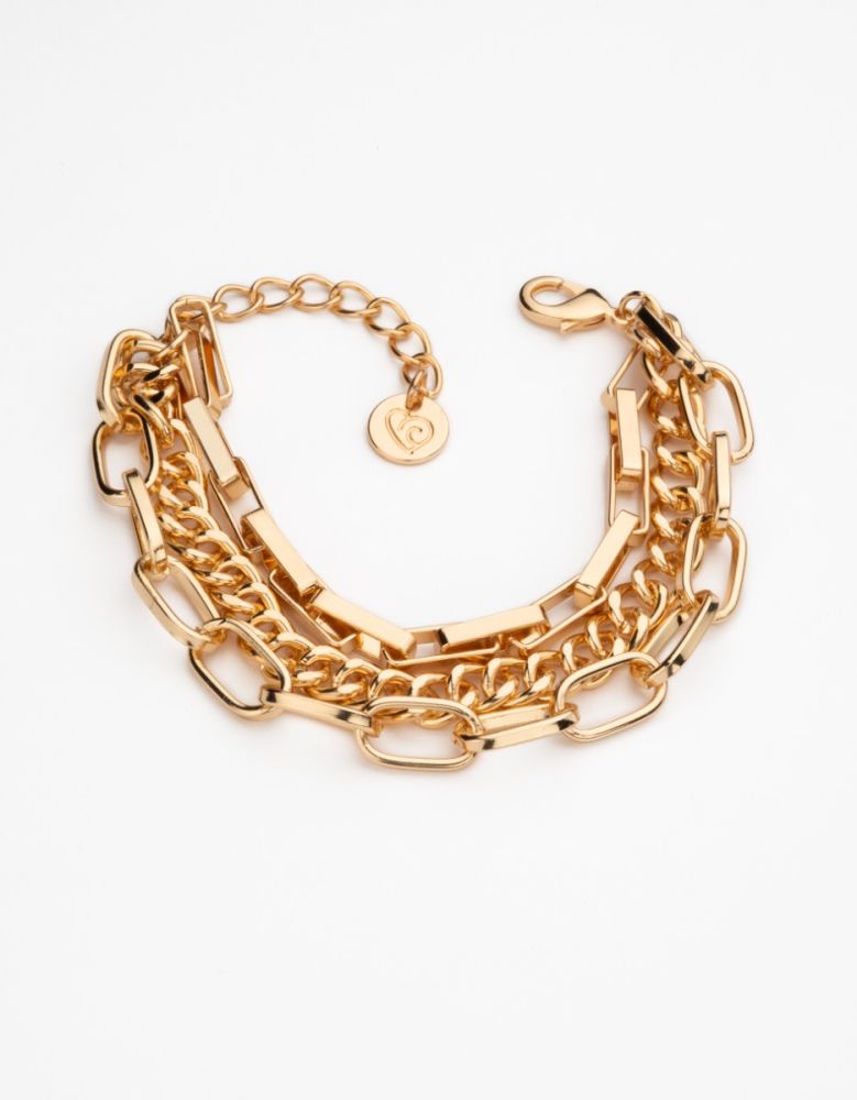 Barbieri Bracciale 3 Fili Metallo Dorato Groumette e Forzatina