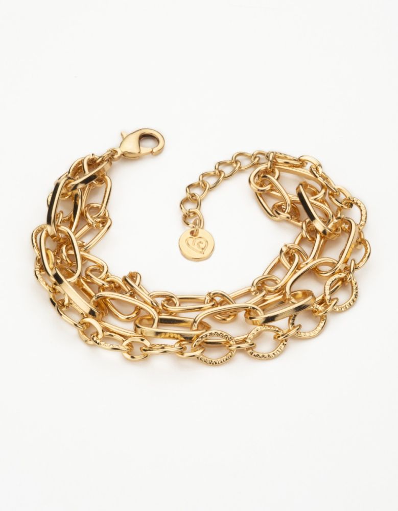 Barbieri Bracciale 3 Fili Metallo Dorato Groumette Ovalina e Forzatina