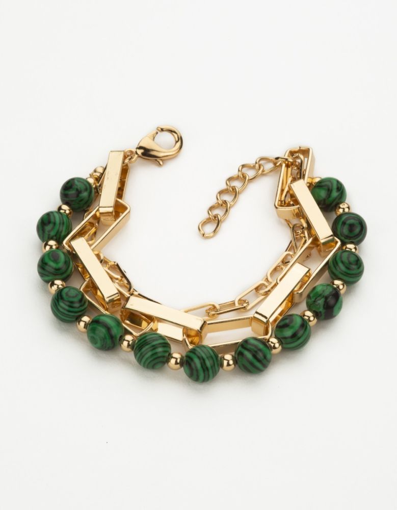 Barbieri Bracciale Multifilo Metallo Dorato e Pietre Malachite