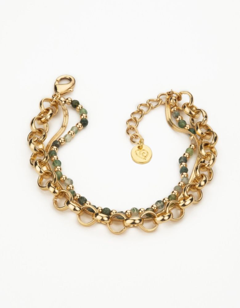 Barbieri Bracciale Multifilo Metallo Dorato Agata Verde