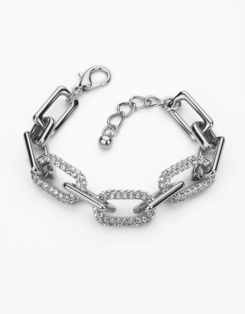 Barbieri Bracciale Metallo Rodiato Anelli Ovali Zirconati