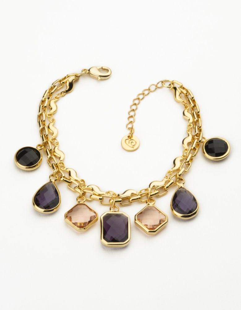 Barbieri Bracciale 2 Fili Metallo Dorato con Cristalli