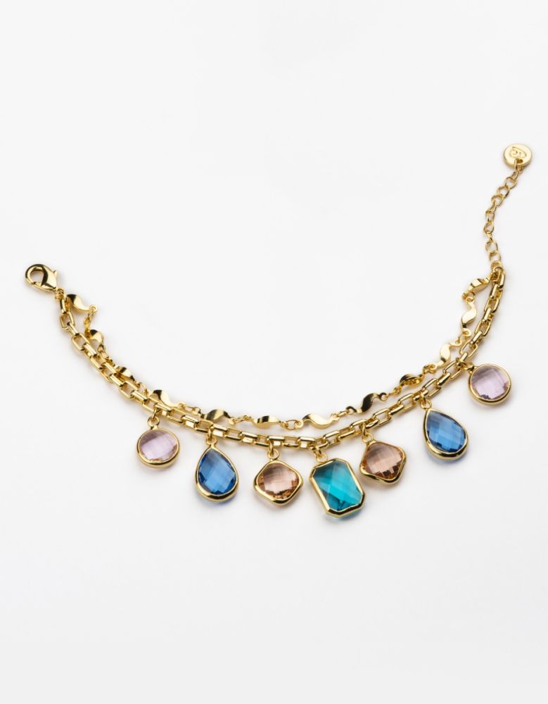 Barbieri Bracciale 2 FIli Metallo Dorato Cristalli Multicolor