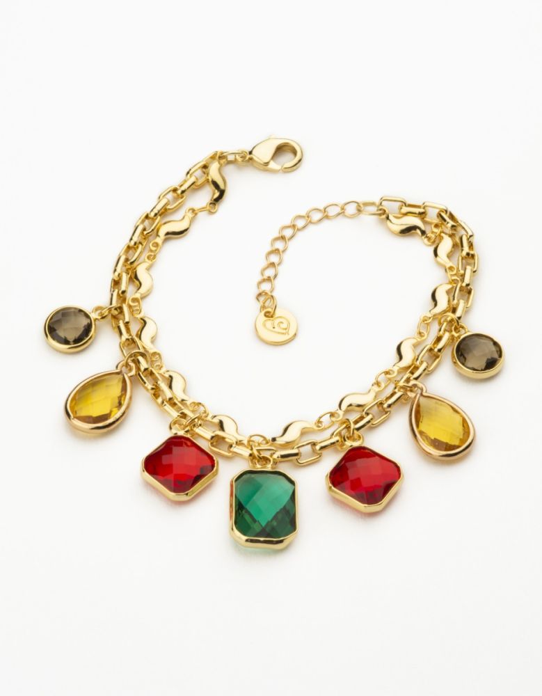 Barbieri Bracciale 2 Fili Metallo Dorato Cristalli Multicolor