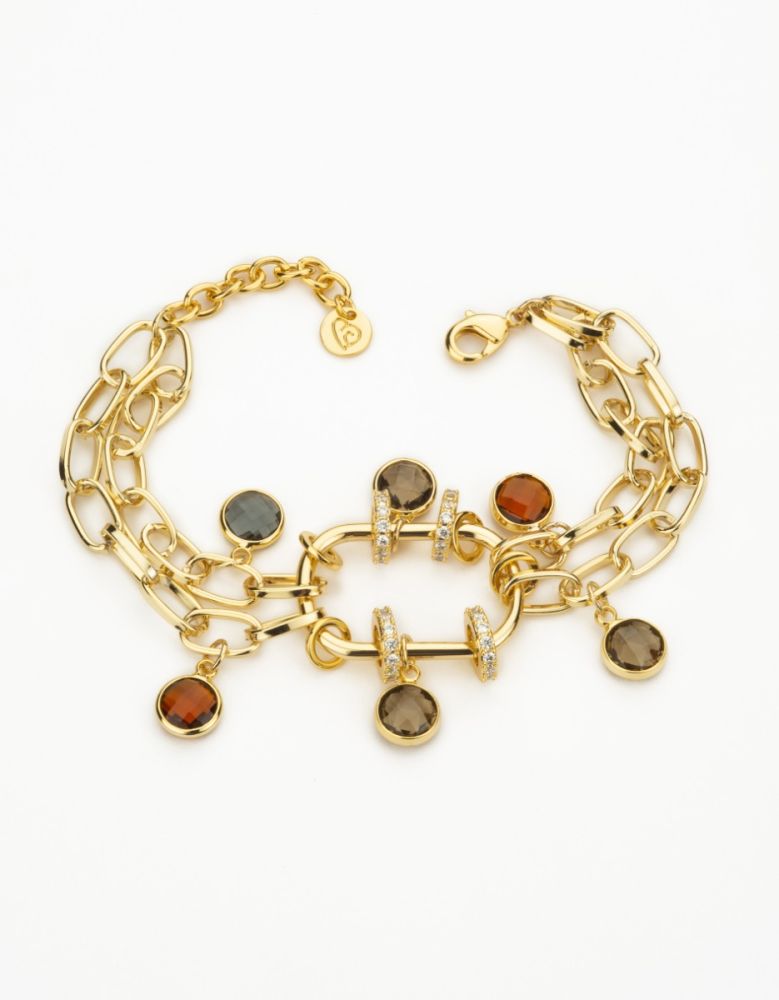 Barbieri Bracciale 2 Fili Metallo Dorato con Cristalli