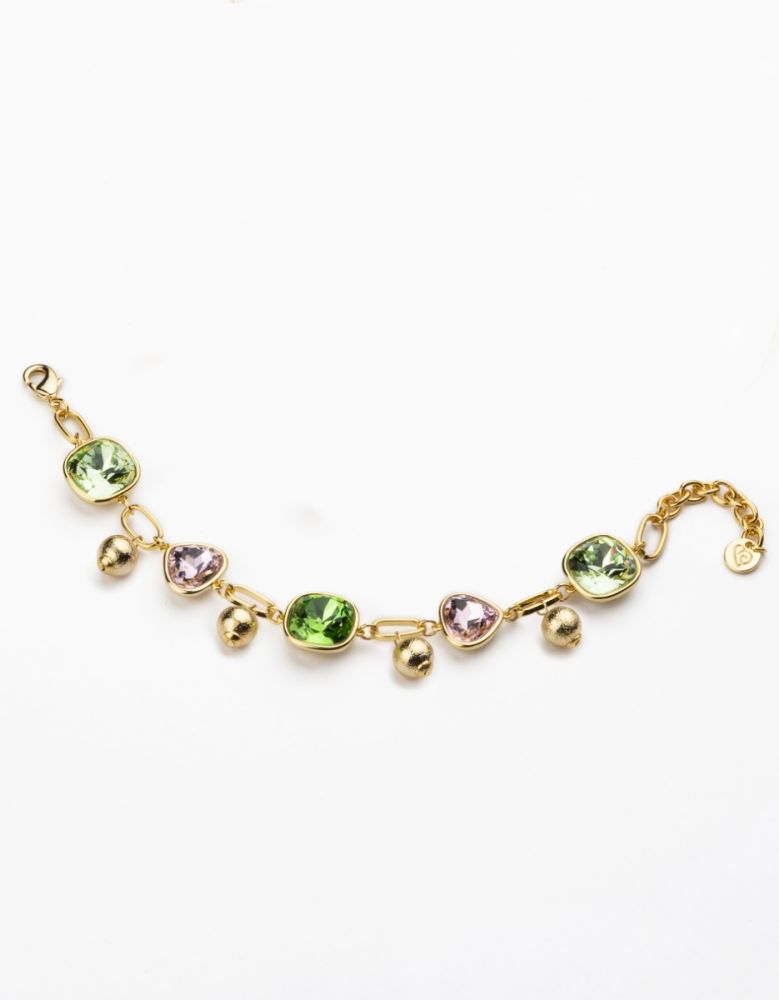 Barbieri Bracciale Metallo Dorato Cristalli Verdi e Rosa