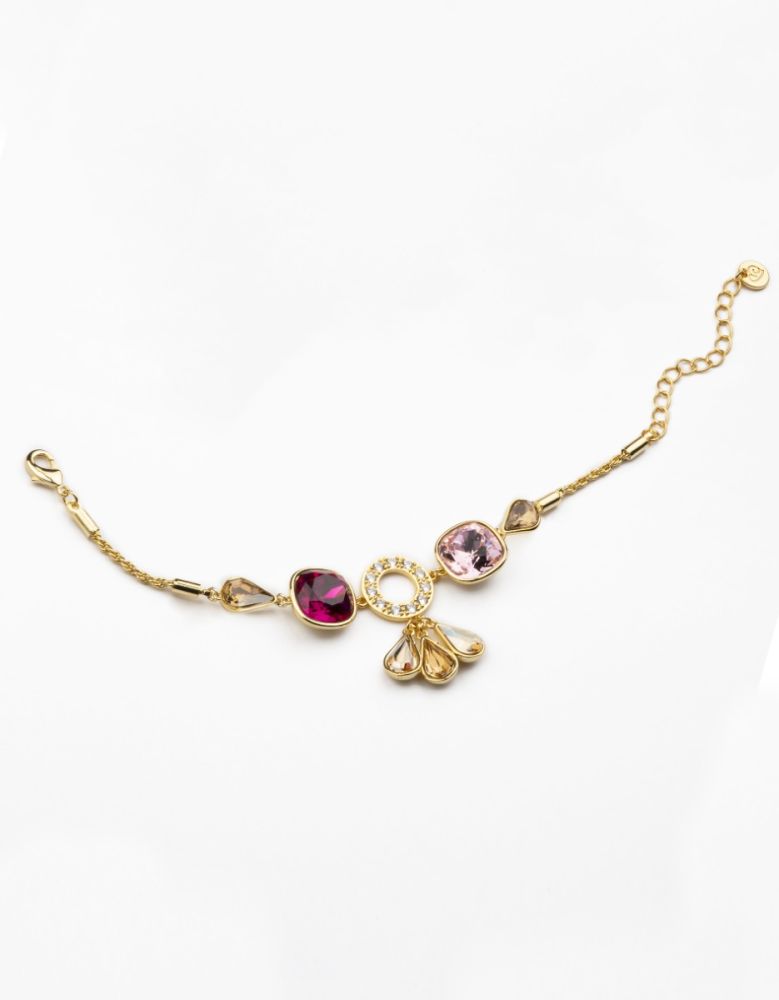 Barbieri Bracciale Metallo Dorato Cristalli Rosa e Topazio