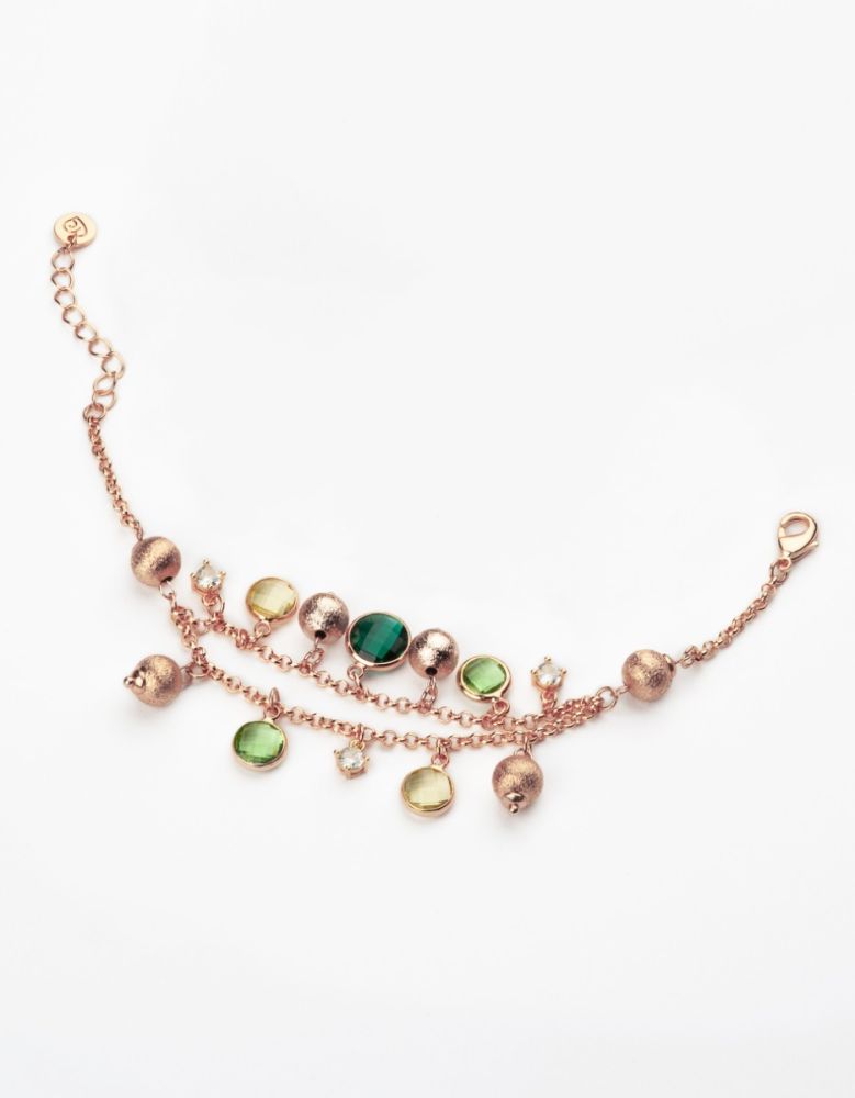 Barbieri Bracciale 2 FIli Metallo Rosato Cristalli Multicolor