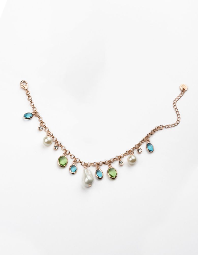 Barbieri Bracciale Metallo Rosato Perle e Cristalli Multicolor